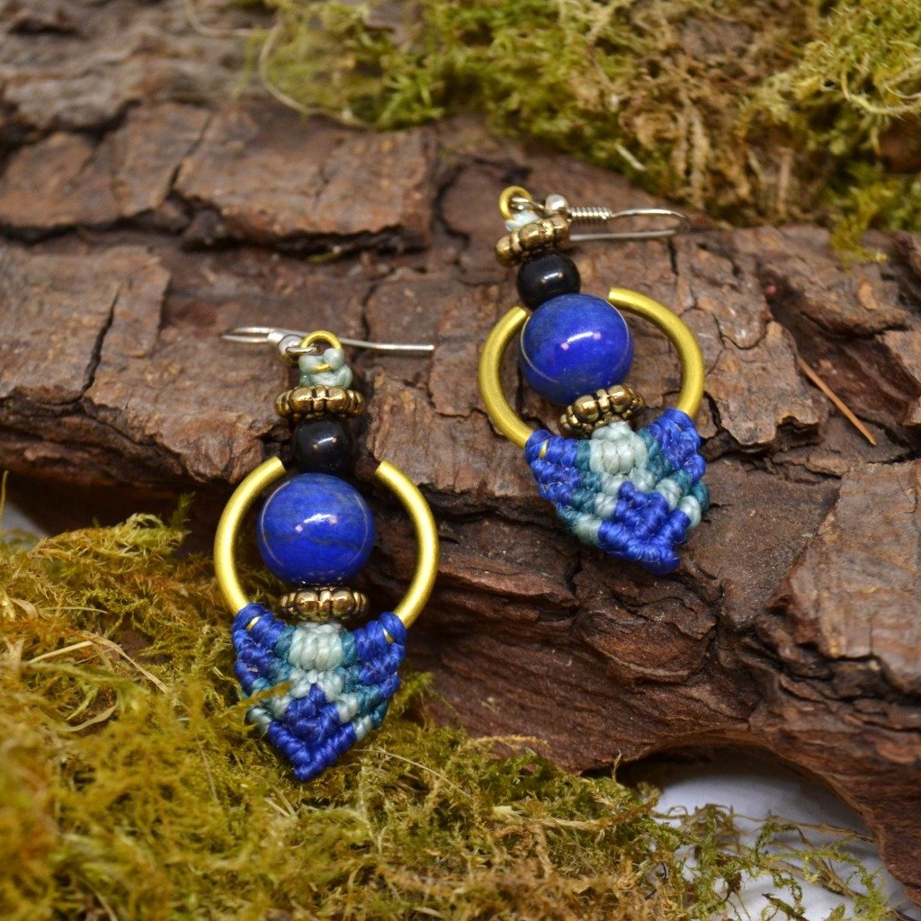 Boucles d'oreilles Djoliba - lapis lazuli, obsidienne, laiton
