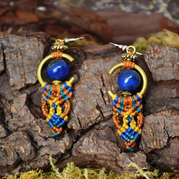 Boucles d'oreilles Djoliba, lapis lazuli, jaune et bleu